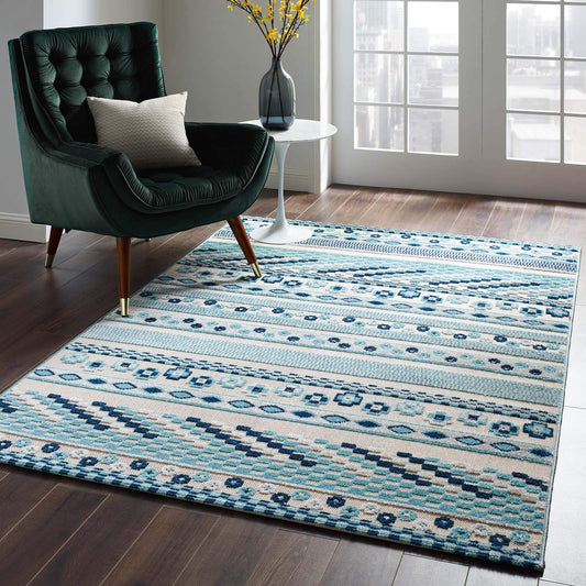 Carpet & Rugs | CasaFoyer Reflect Cadhla Vintage Abstract Geometric Lattice Area Rug | 5x8 | Ivory/Blue | Durable, Fade/Stain Resistant | Indoor/Outdoor | Easy to Maintain | casafoyer.myshopify.com