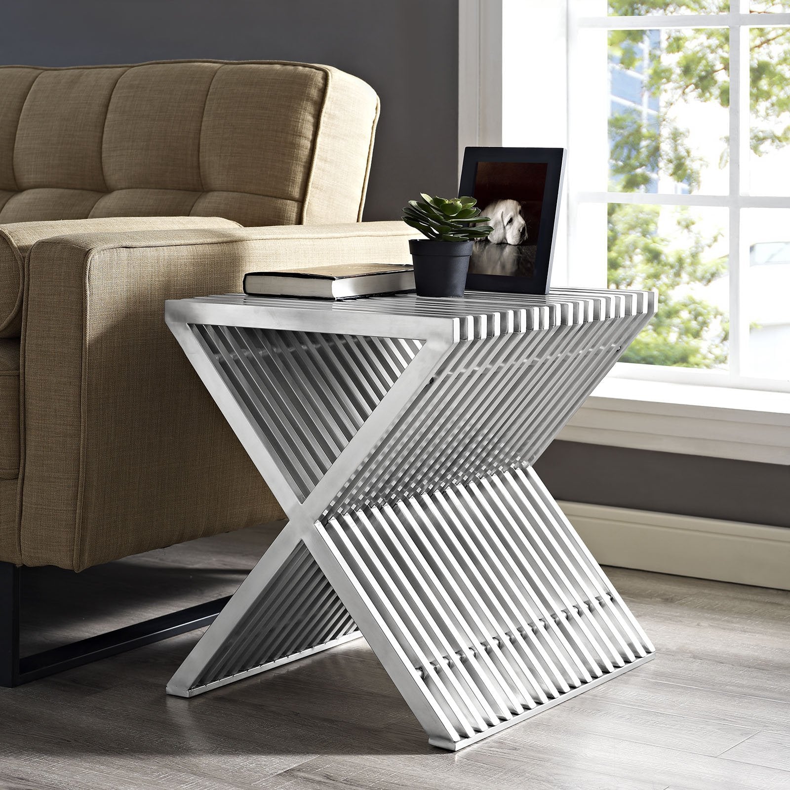 end tables | Ergode Press Side Table | Brushed Aluminum | Modern Minimalist Design | Ideal for Living Rooms & Lounge Areas | casafoyer.myshopify.com