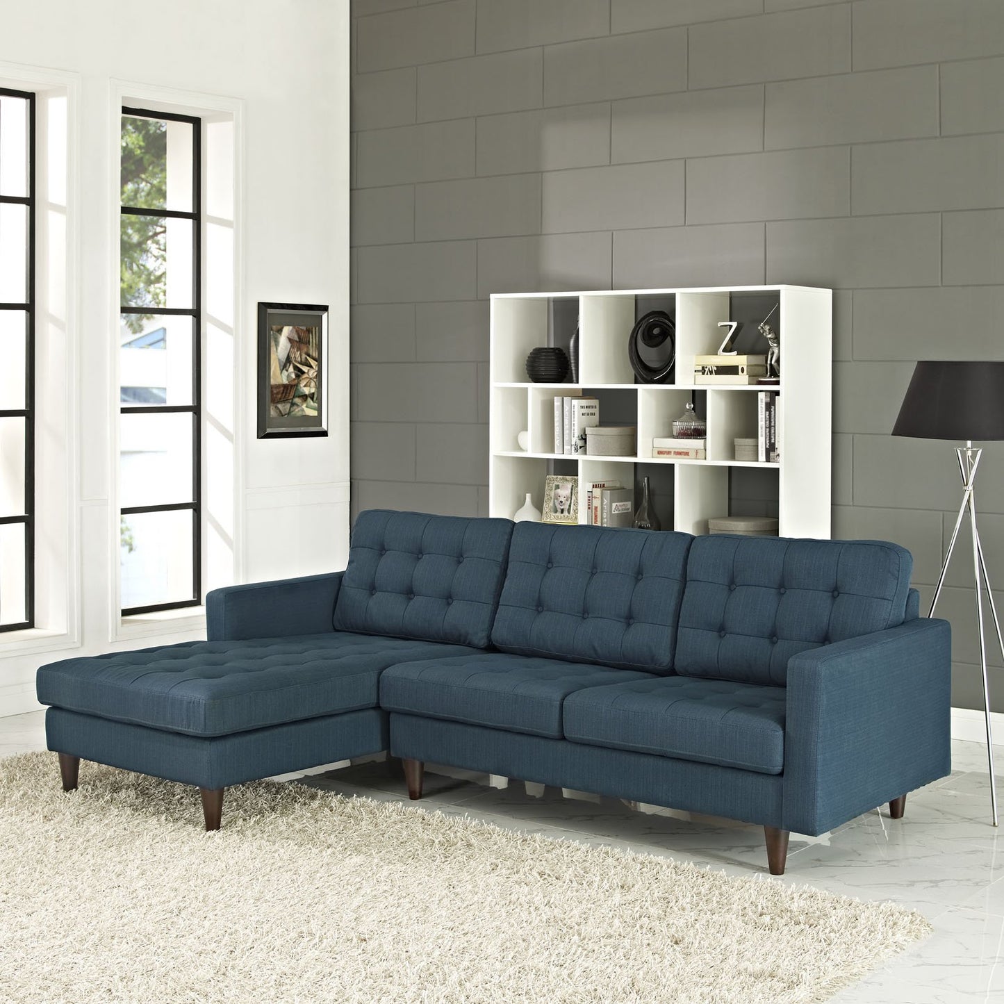 sofas | Empress Left-Arm Sectional Sofa | Luxurious Tufted Design | Solid Wood Legs | Exquisite Fabric Upholstery | Azure | casafoyer.myshopify.com