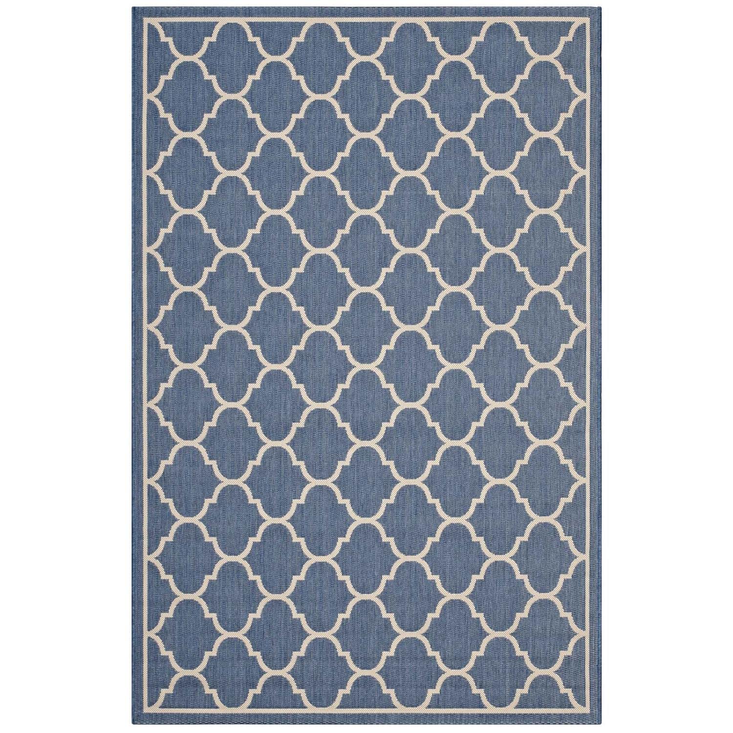 Carpet & Rugs | CasaFoyer Avena Moroccan Quatrefoil Trellis 5x8 Indoor/Outdoor Area Rug | Durable, Soft, Fade & Stain Resistant | Blue/Beige | casafoyer.myshopify.com