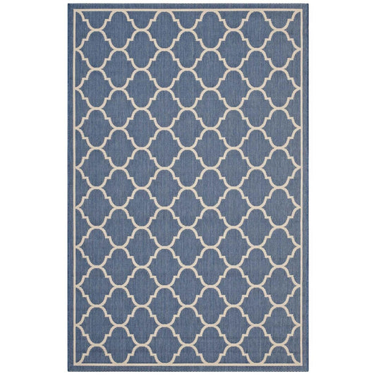 Carpet & Rugs | CasaFoyer Avena Moroccan Quatrefoil Trellis 5x8 Indoor/Outdoor Area Rug | Durable, Soft, Fade & Stain Resistant | Blue/Beige | casafoyer.myshopify.com