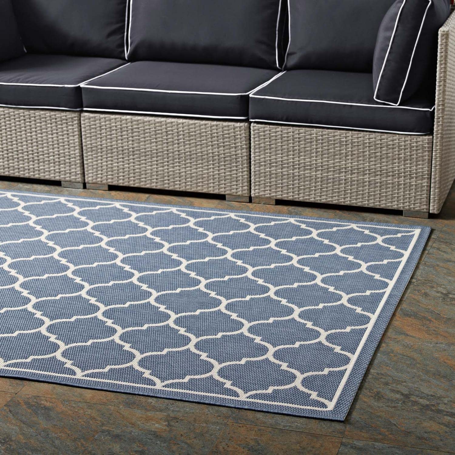 Carpet & Rugs | CasaFoyer Avena Moroccan Quatrefoil Trellis 5x8 Indoor/Outdoor Area Rug | Durable, Soft, Fade & Stain Resistant | Blue/Beige | casafoyer.myshopify.com