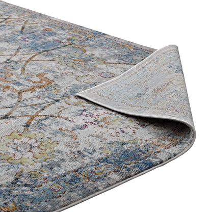 Carpet & Rugs | CasaFoyer Minu Distressed Floral Lattice Area Rug | Durable Polypropylene | Rubber Backing | Non-Shedding | Stain-Resistant | 8x10 | Light Blue, Yellow, Orange | casafoyer.myshopify.com