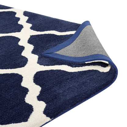 Carpet & Rugs | CasaFoyer Marja Moroccan Trellis Area Rug | Elegant lattice design | Soft polyester microfiber | Durable jute fabric bottom | Stain-resistant | Non-shedding | Easy to maintain | 5x8 size | Navy and Ivory | casafoyer.myshopify.com