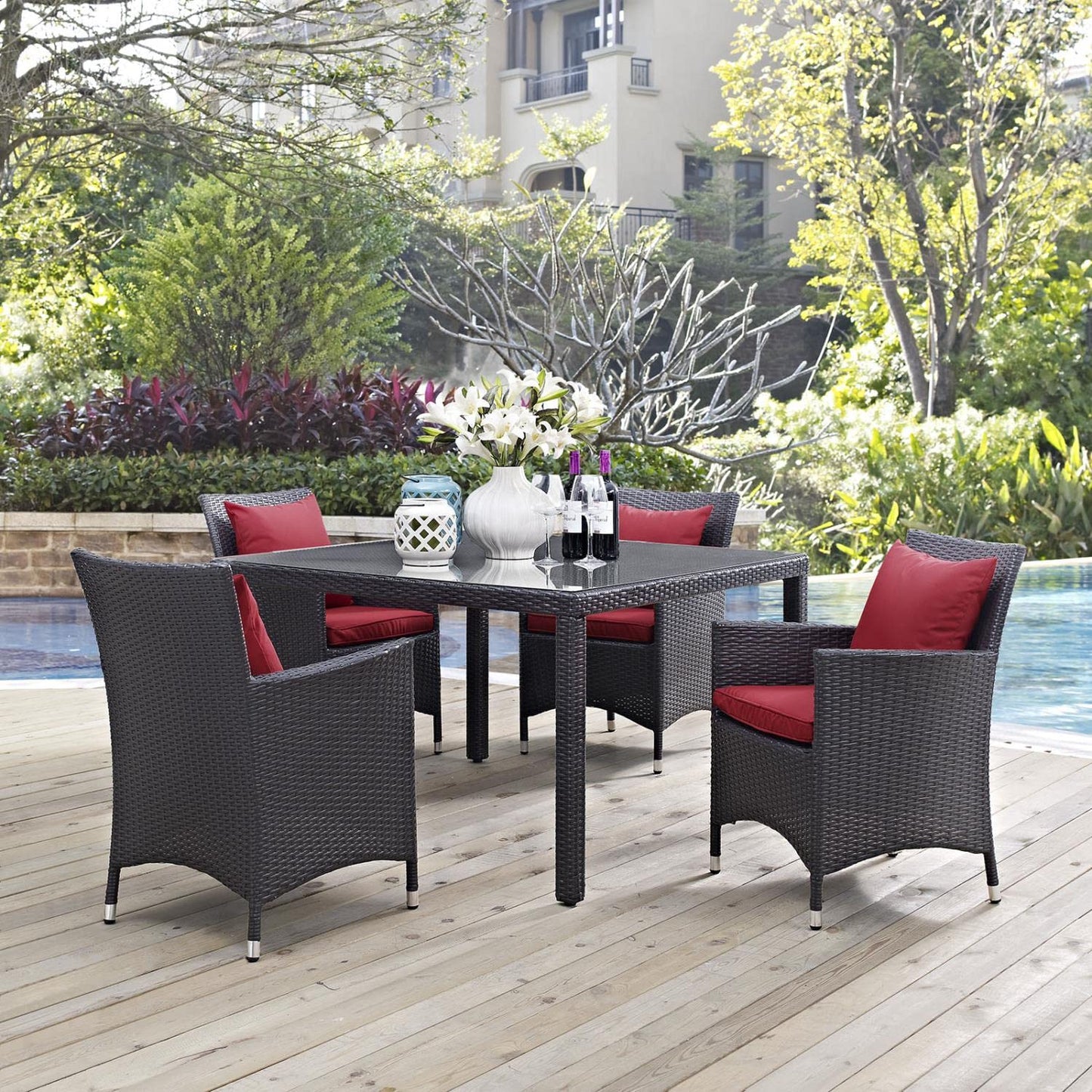 kitchen and dining room sets | CasaFoyer Convene Outdoor Sectional Set | 4 Dining Armchairs & Glass Top Table | Durable Rattan Weave | Weather-Resistant Cushions | Elevate Outdoor Gatherings | casafoyer.myshopify.com