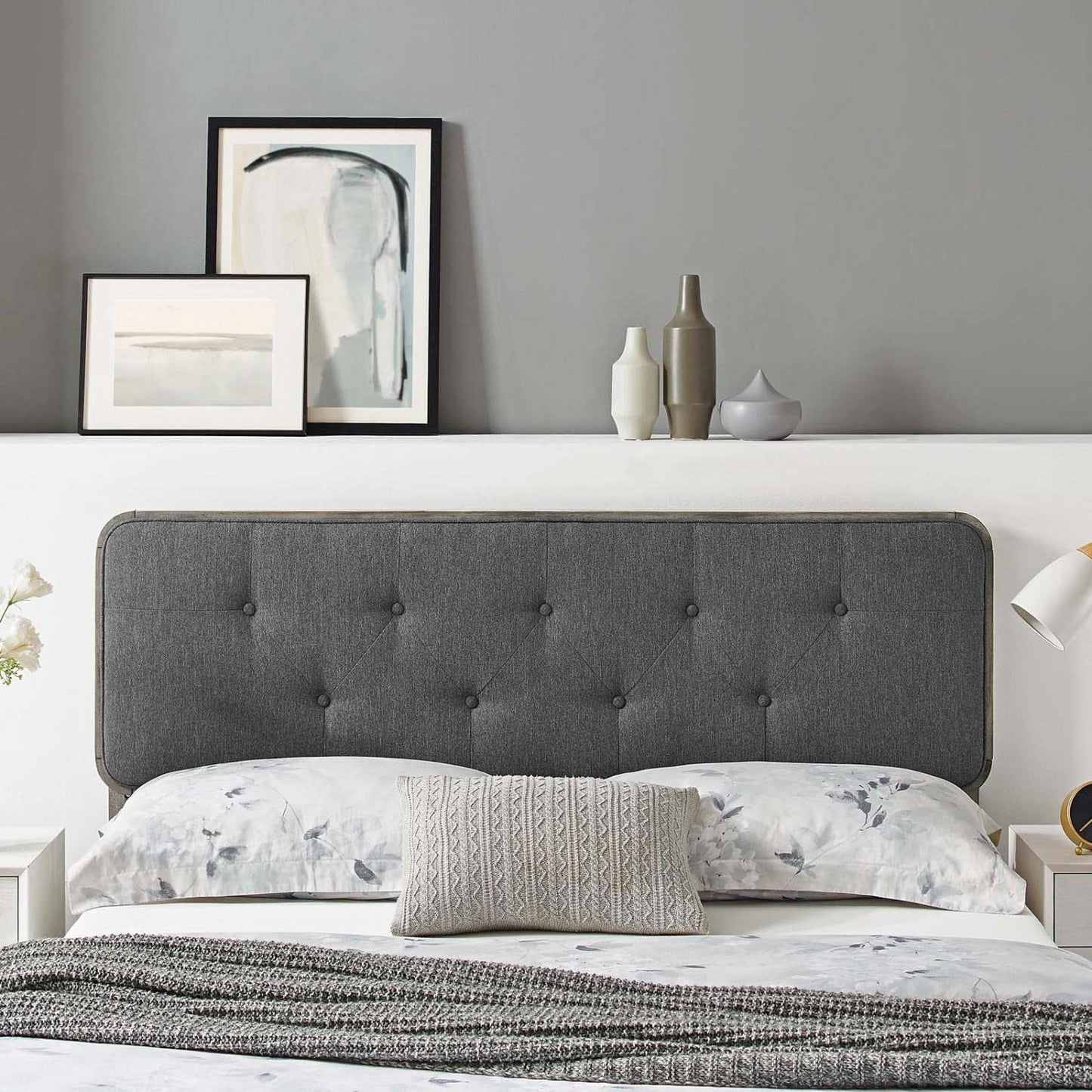 headboards | CasaFoyer Collins Tufted Wood Full Headboard | Modern Retro Style | Organic Aesthetics | Button Tufted Pattern | Wood Grain Frame | Compatible with Billie and Margo Bed Frames | Durable Construction | Customizable Look | Gray Charcoal | casafoyer.myshopify.com