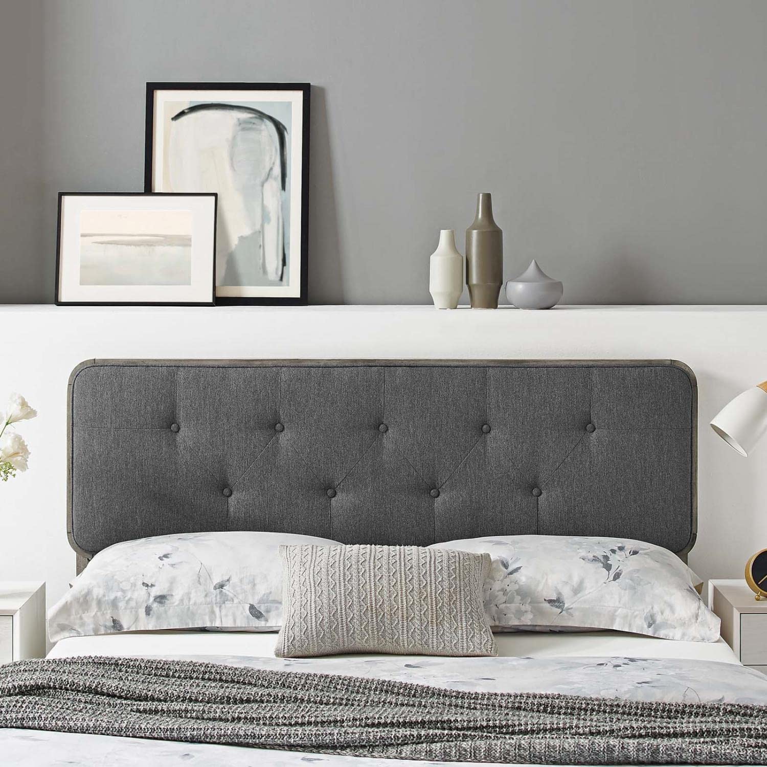 headboards | CasaFoyer Collins Tufted Wood Full Headboard | Modern Retro Style | Organic Aesthetics | Button Tufted Pattern | Wood Grain Frame | Compatible with Billie and Margo Bed Frames | Durable Construction | Customizable Look | Gray Charcoal | casafoyer.myshopify.com