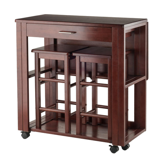 Tray Table | CasaFoyer Fremont 3-Piece Space Saver Set | Drop Leaf Table, 2 Stools | Walnut Finish | Compact & Functional | Solid Wood | Easy Assembly | 31.7H x 30.6W x 31.5D | casafoyer.myshopify.com