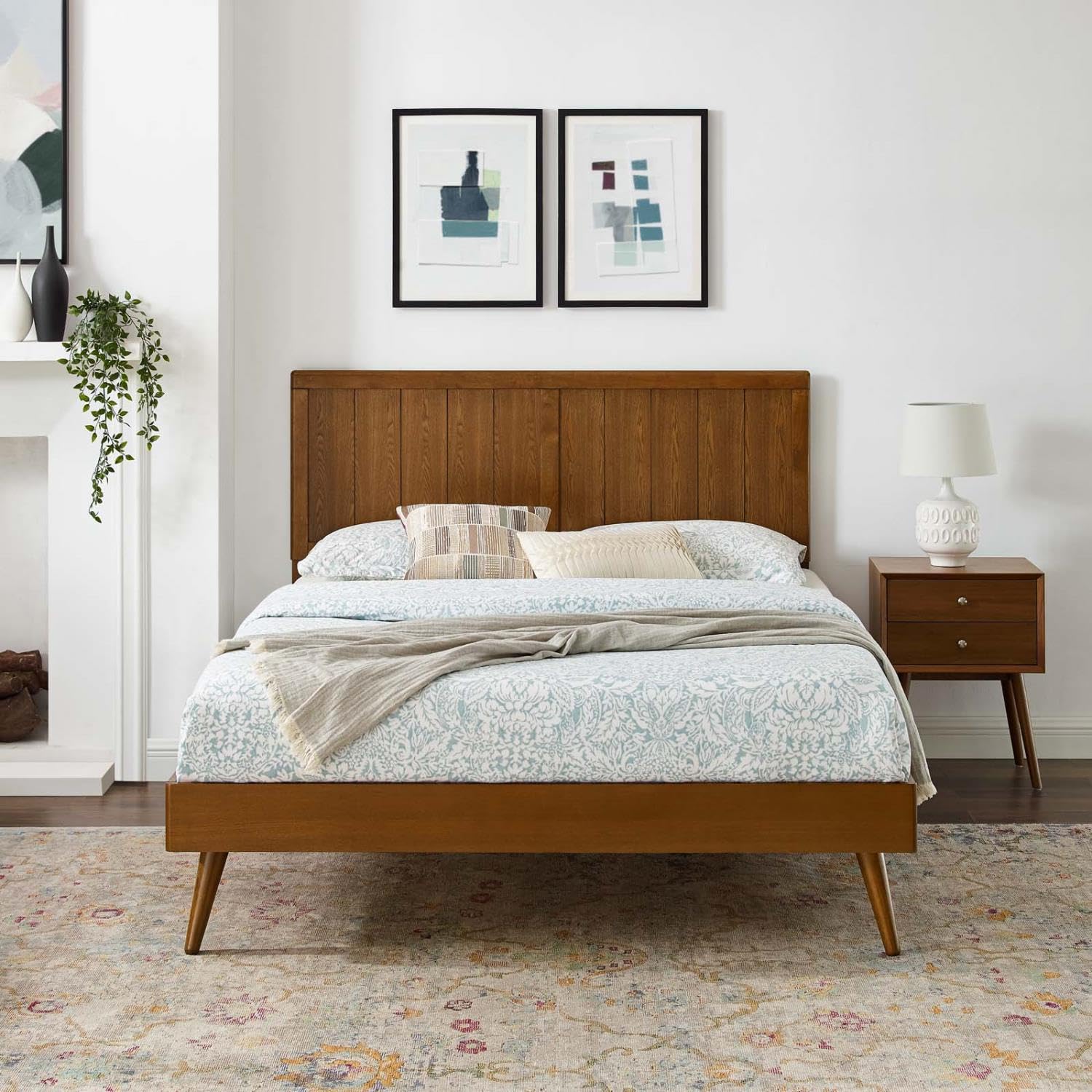 adjustable bed bases | CasaFoyer Alana Wood King Platform Bed | Mid-Century Design | Durable Construction | No Box Spring Needed | Walnut Finish | casafoyer.myshopify.com