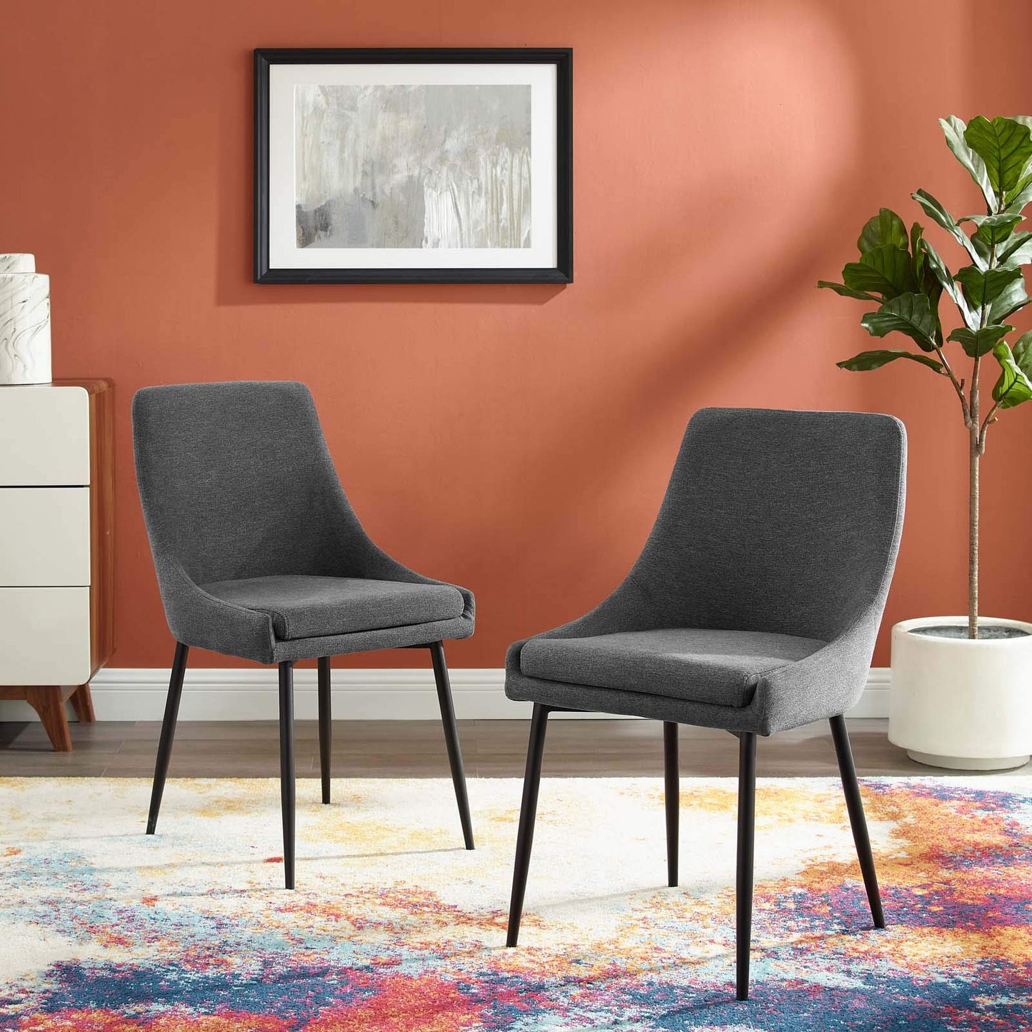 home office desk chairs | CasaFoyer Viscount Fabric Upholstered Dining Chair | Elegant Design | Soft Polyester Upholstery | Stable Matte Black Legs | Set of 2 | casafoyer.myshopify.com