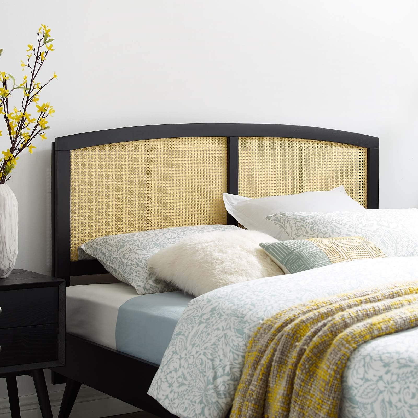 Bed | CasaFoyer Halcyon Cane Woven Rattan Full Headboard | Serene Island Life Ambiance | Mid-Century Modern Design | Natural Wood Frame | Fits Full Size Bed | Compatible with Billie and Margo Collections | Durable Rubberwood Construction | Easy Assembly | casafoyer.myshopify.com