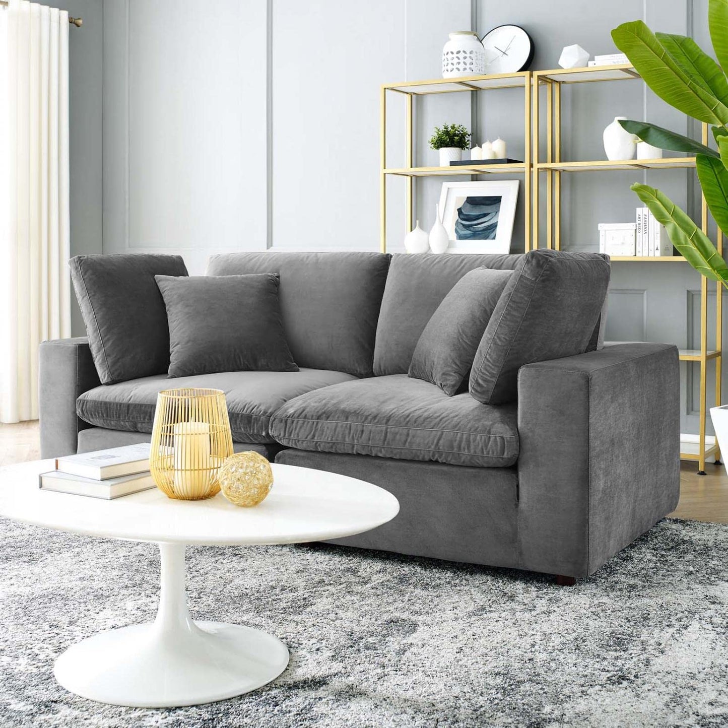 sofas | CasaFoyer Commix Plush Comfort Loveseat | Stain-Resistant Velvet | Solid Wood Construction | Duck Down Cushions | Gray | casafoyer.myshopify.com