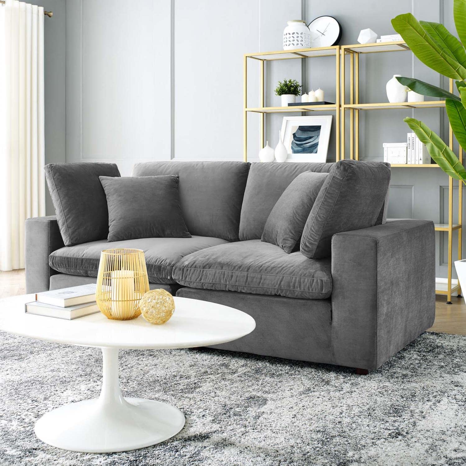 sofas | CasaFoyer Commix Plush Comfort Loveseat | Stain-Resistant Velvet | Solid Wood Construction | Duck Down Cushions | Gray | casafoyer.myshopify.com