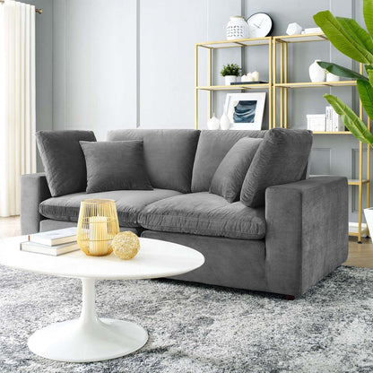sofas | CasaFoyer Commix Plush Comfort Loveseat | Stain-Resistant Velvet | Solid Wood Construction | Duck Down Cushions | Gray | casafoyer.myshopify.com