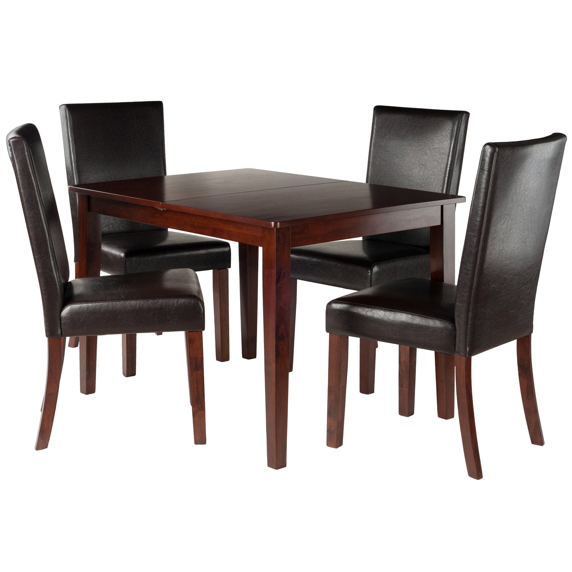 childrens table and chair sets | CasaFoyer 5-Piece Dining Set | Anna Extension Table (58 width) | 4 Faux Leather Chairs | Solid Wood Frames | Walnut Finish | Comfortable & Stylish | casafoyer.myshopify.com