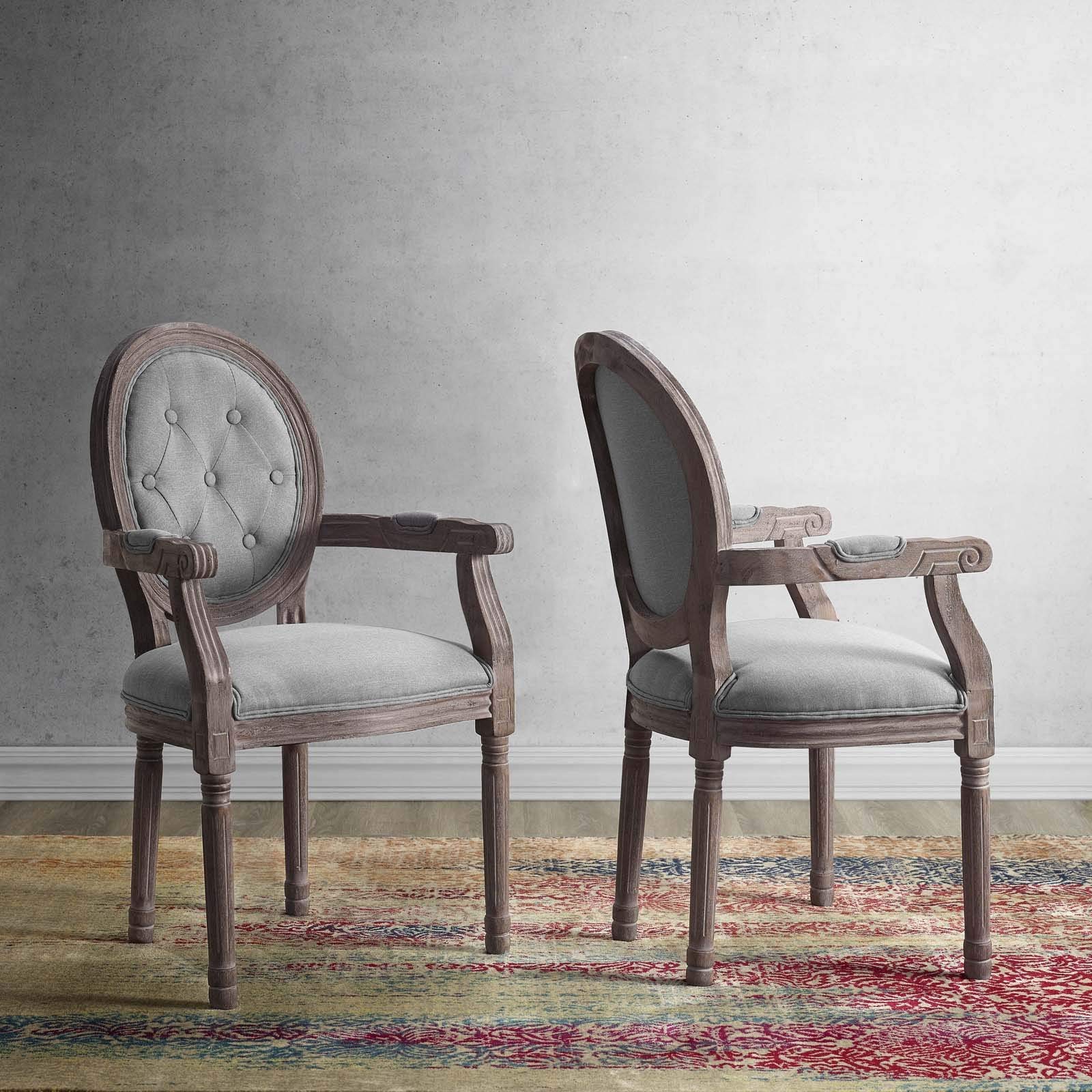 home office desk chairs | CasaFoyer Arise French Vintage Dining Accent Armchair Set | Fluted Wood Frame | Button Tufted Diamond Trim | Upholstered Fabric Seat | Weathered Vintage French Look | Comfortable & Fully Assembled | Set of 2 | casafoyer.myshopify.com