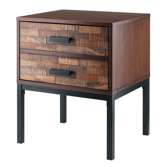end tables | Ergode Mosaic Wood-Tile Jefferson End Table | Spacious Drawer | Steel Tube Legs | Nutmeg Wood Finish | Satin Black Coating | casafoyer.myshopify.com