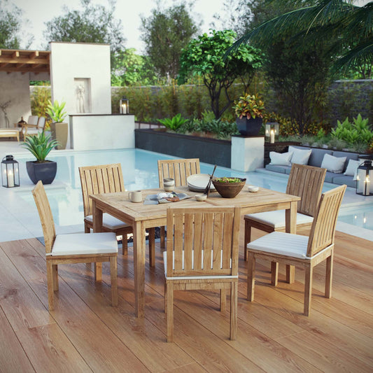 kitchen and dining room sets | CasaFoyer Stunning Teak Wood Outdoor Set | Marina Collection | Sturdy Construction | All-Weather Cushions | Table & 6 Side Chairs | casafoyer.myshopify.com