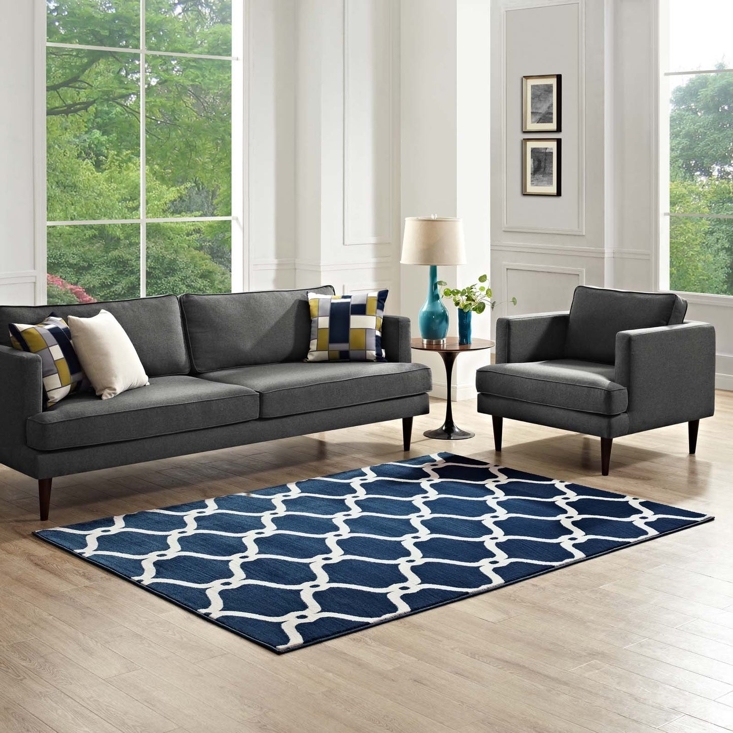 Carpet & Rugs | CasaFoyer Beltara Chain Link Transitional Trellis Area Rug | Durable | Stain Resistant | 5x8 Size | Moroccan Blue and Ivory | casafoyer.myshopify.com