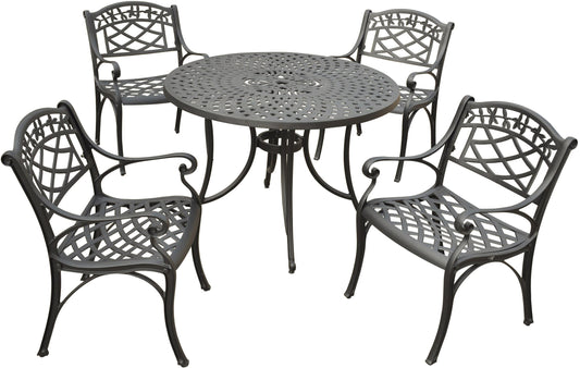 Patio Furniture Sets | Heavy-Duty Aluminum Outdoor Dining Set | Charcoal Black Finish | Contoured Seats | 5-Piece Set | casafoyer.myshopify.com