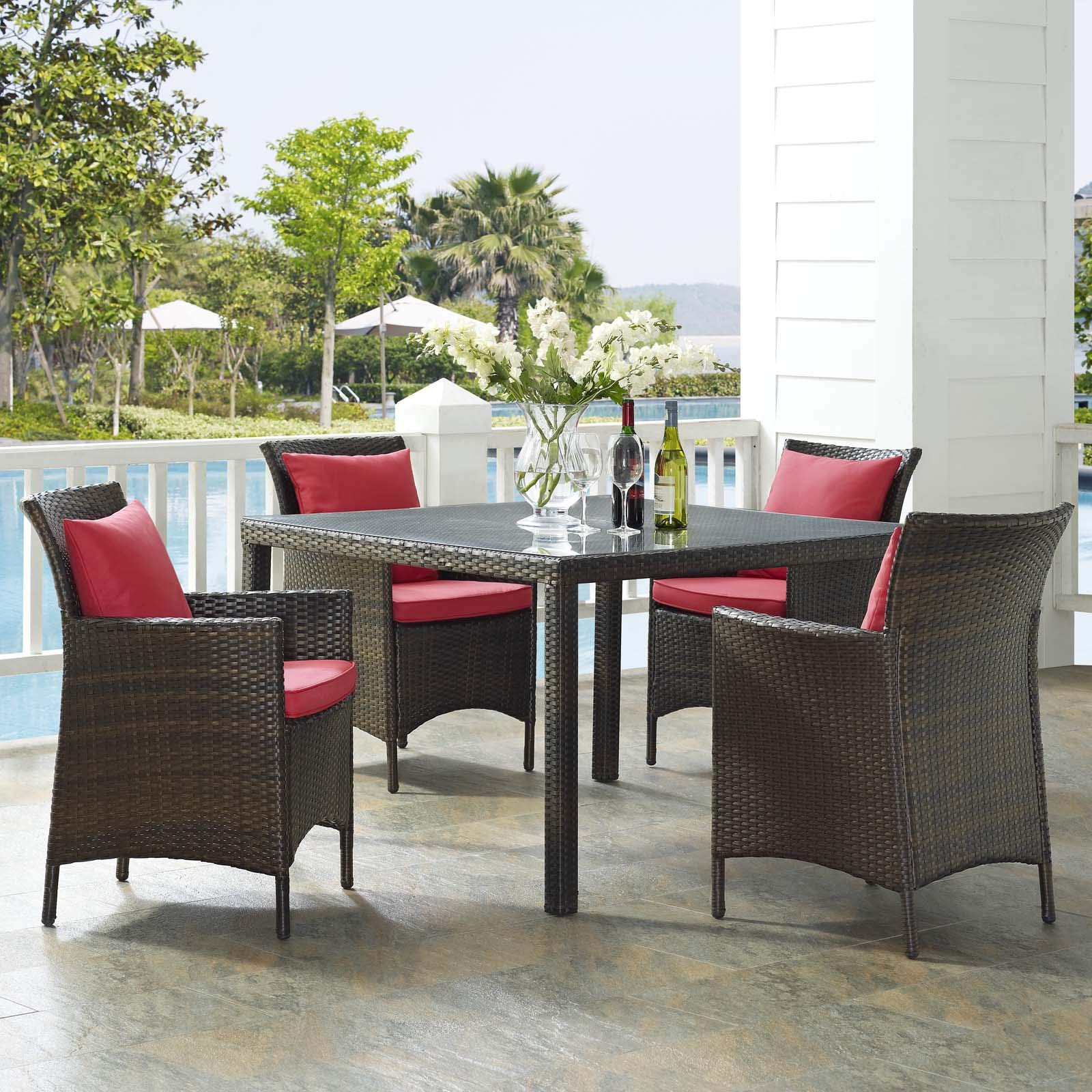 kitchen and dining room sets | CasaFoyer Conduit Outdoor Patio Dining Collection | Transitional Style | UV-Resistant Wicker Rattan | Weatherproof | Comfortable Cushions | 5 Piece Set | casafoyer.myshopify.com