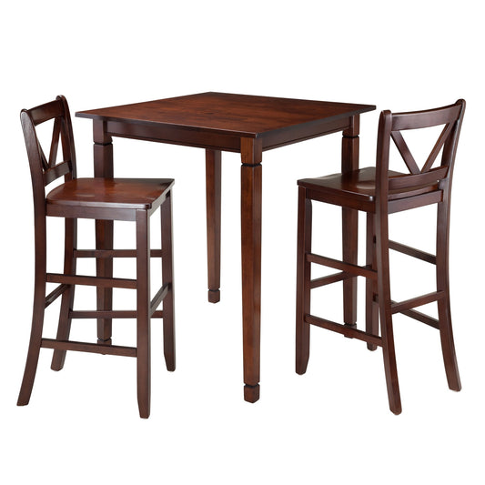 childrens table and chair sets | CasaFoyer Exquisite Kingsgate 3-Pc Pub Table Set | 2 V-Back Bar Height Stools | Solid Wood | Walnut Finish | Elegant & Durable | Assembly Required | casafoyer.myshopify.com