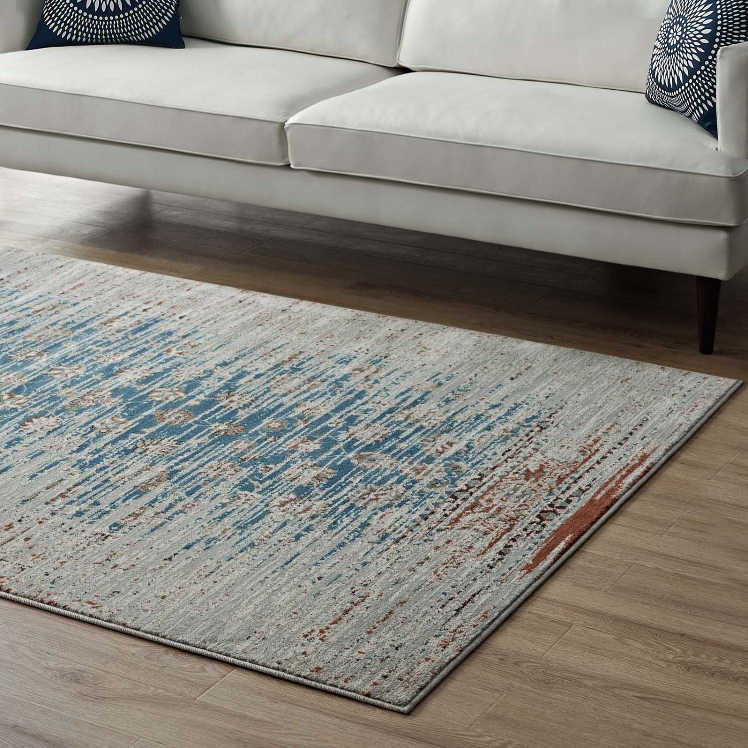 Carpet & Rugs | CasaFoyer Hesper Distressed Contemporary Floral Lattice Area Rug | Durable, Stain Resistant | 5x8 | Teal, Beige, Brown | casafoyer.myshopify.com