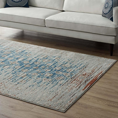 Carpet & Rugs | CasaFoyer Hesper Distressed Contemporary Floral Lattice Area Rug | Durable, Stain Resistant | 5x8 | Teal, Beige, Brown | casafoyer.myshopify.com