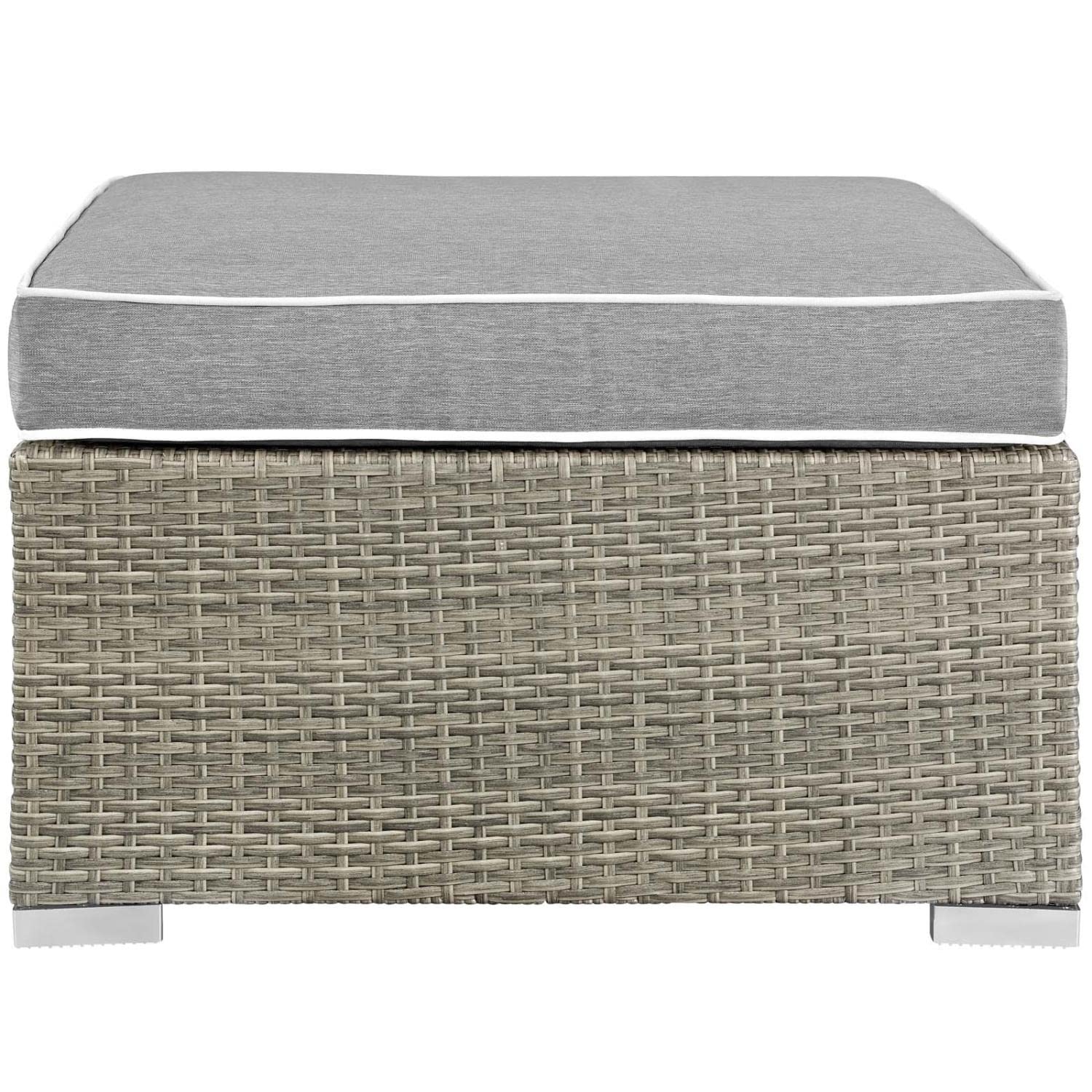 ottomans | CasaFoyer Repose Outdoor Patio Ottoman | Stylish & Comfortable | Tan/Gray Rattan Weave | UV Protection | Plush Cushions | Non-Marking Foot Pads | 331lb Capacity | casafoyer.myshopify.com