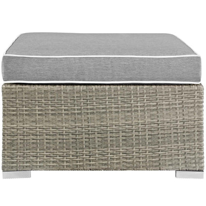 ottomans | CasaFoyer Repose Outdoor Patio Ottoman | Stylish & Comfortable | Tan/Gray Rattan Weave | UV Protection | Plush Cushions | Non-Marking Foot Pads | 331lb Capacity | casafoyer.myshopify.com