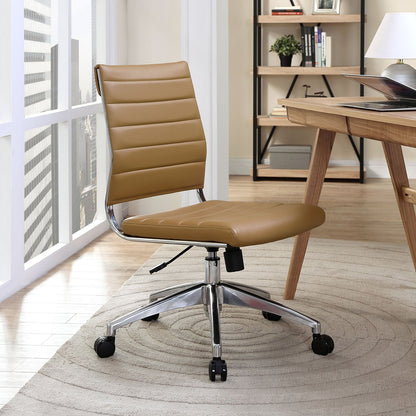Chair | Jive Mid Back Office Chair | Stylish & Functional | Armless Design | Ribbed Vinyl Back | Comfortable Seat Cushion | Chrome-Plated Aluminum Base | Easy Mobility | Tension Knob & Tilt Lock | Tan | casafoyer.myshopify.com