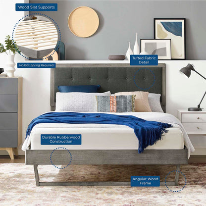 bed frames | CasaFoyer Willow Tufted Wood Queen Platform Bed | Contemporary Charm | Vintage Accents | Natural Beauty | Sturdy Materials | No Box Spring Needed | Easy Assembly | 601 lbs Weight Capacity | Gray Charcoal | casafoyer.myshopify.com