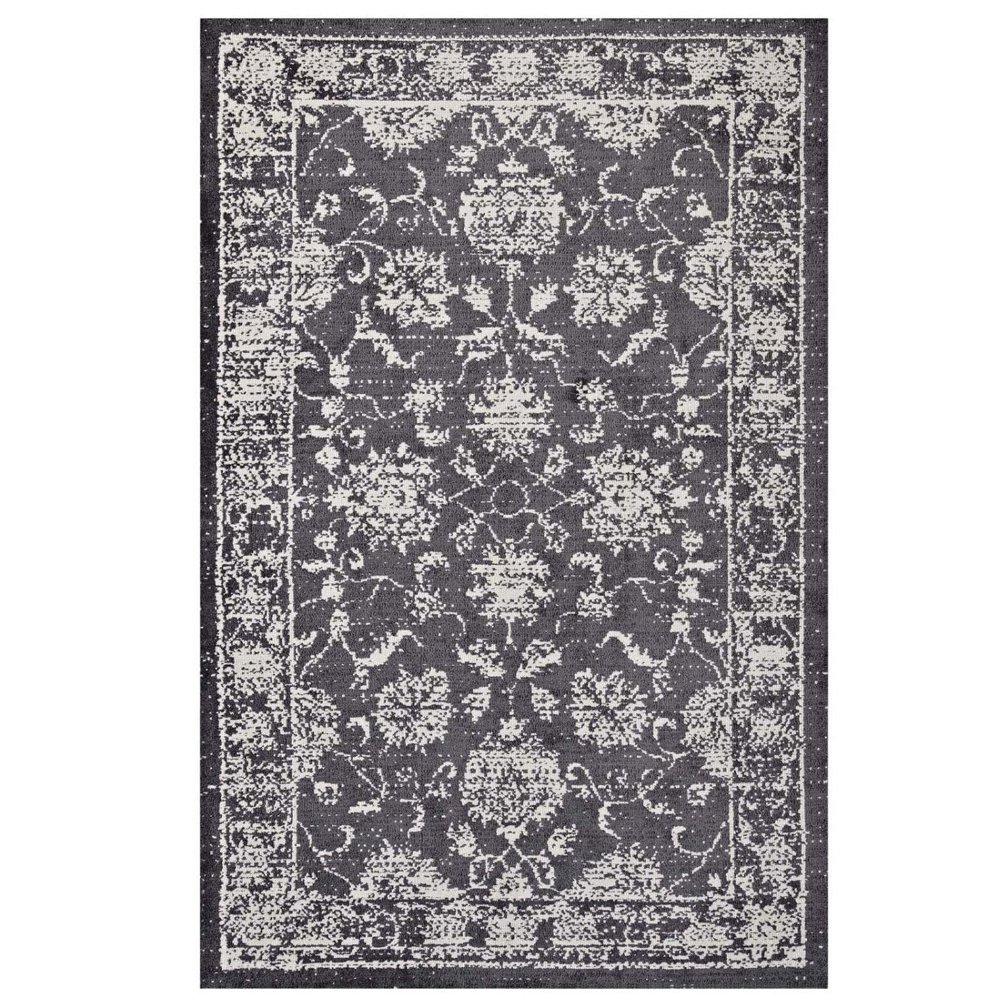 Carpet & Rugs | CasaFoyer Kazia Distressed Floral Lattice Area Rug | Modern Design | Plush Microfiber | Stain Resistant | 5x8 Dark Gray and Ivory | casafoyer.myshopify.com