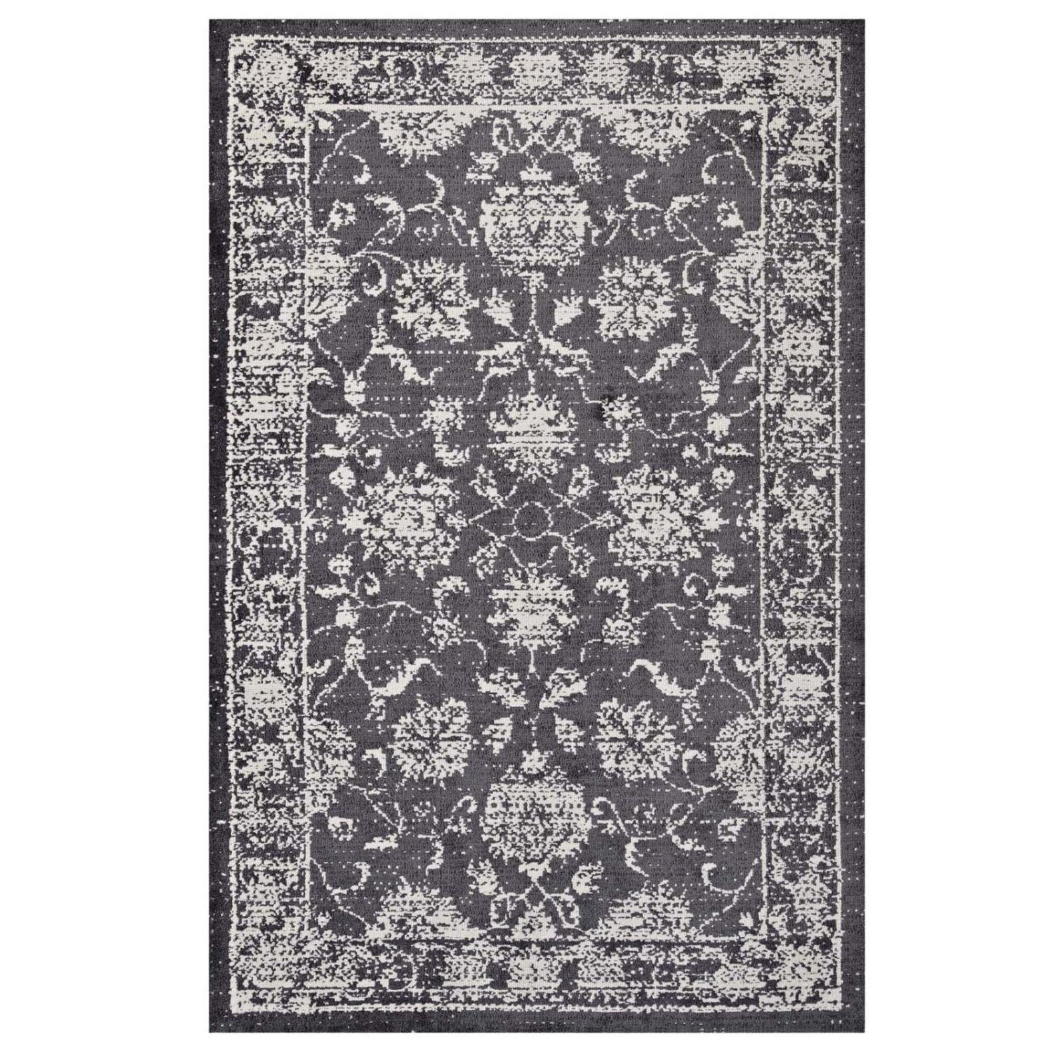 Carpet & Rugs | CasaFoyer Kazia Distressed Floral Lattice Area Rug | Modern Design | Plush Microfiber | Stain Resistant | 5x8 Dark Gray and Ivory | casafoyer.myshopify.com
