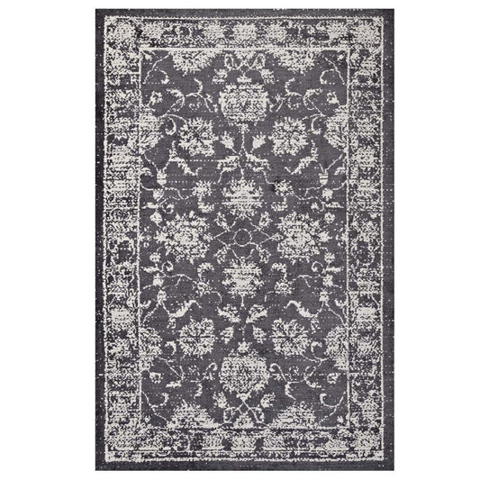 Carpet & Rugs | CasaFoyer Kazia Distressed Floral Lattice Area Rug | Modern Design | Plush Microfiber | Stain Resistant | 5x8 Dark Gray and Ivory | casafoyer.myshopify.com