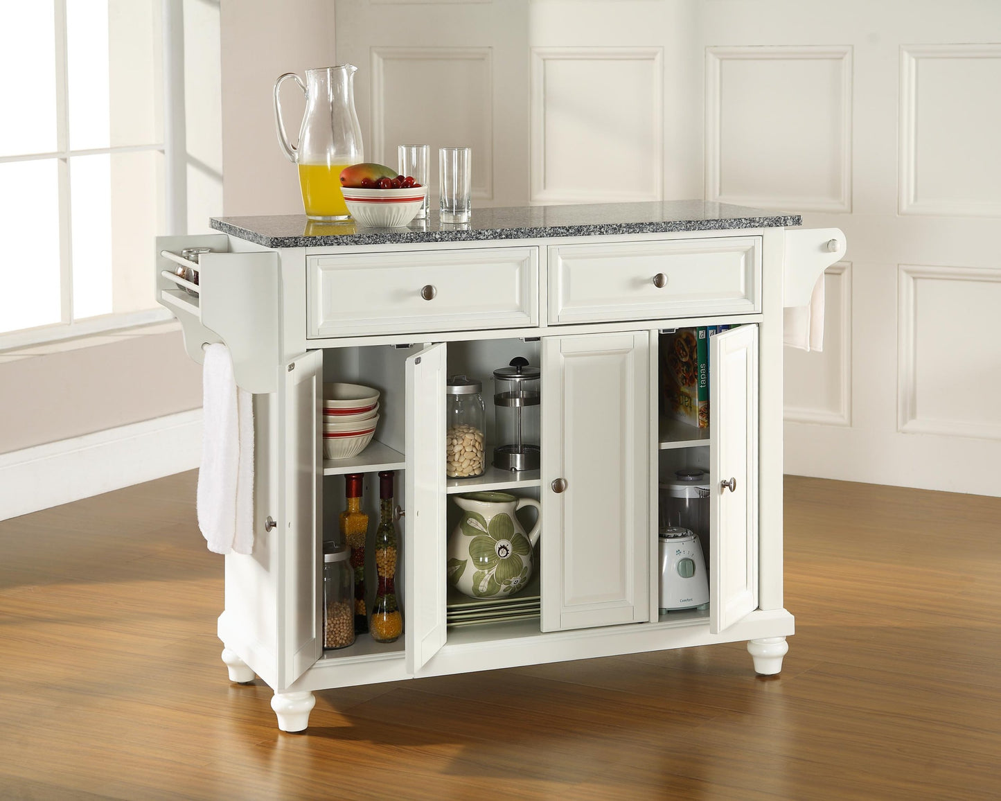 Kitchen Storage | Durable Solid Hardwood Kitchen Island | Elegant Raised Panel Doors | Ample Storage Space | White Finish | casafoyer.myshopify.com