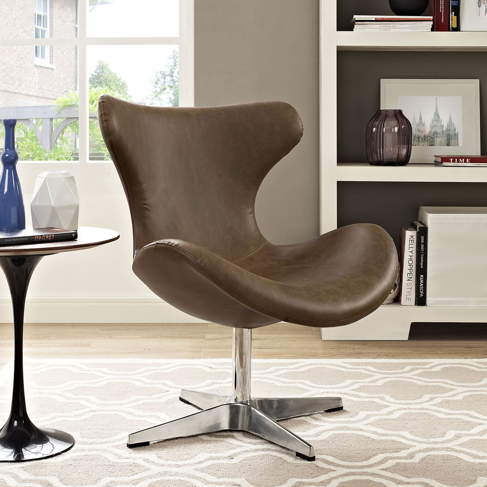 home office desk chairs | CasaFoyer Helm Lounge Chair | Commanding Presence | Organic Design | Spacious & Comfortable | High-Quality Faux Leather | Polished Aluminum Base | Perfect for Living Room, Lounge, Meeting, or Reception Area | casafoyer.myshopify.com