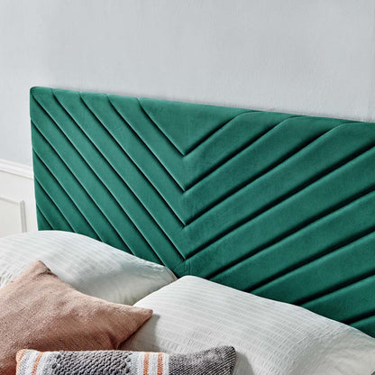 Bed | CasaFoyer Alyson Twin Angular Channel Tufted Performance Velvet Upholstered Headboard | Elegant & Durable Bedroom Decor | Teal | casafoyer.myshopify.com