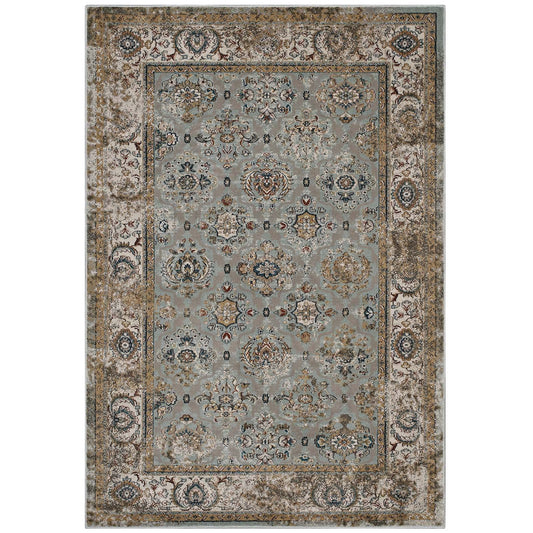 Carpet & Rugs | CasaFoyer Hisa Distressed Vintage Floral Lattice Area Rug | Durable | Stain Resistant | 5x8 Size | Silver Blue, Beige, Brown | casafoyer.myshopify.com