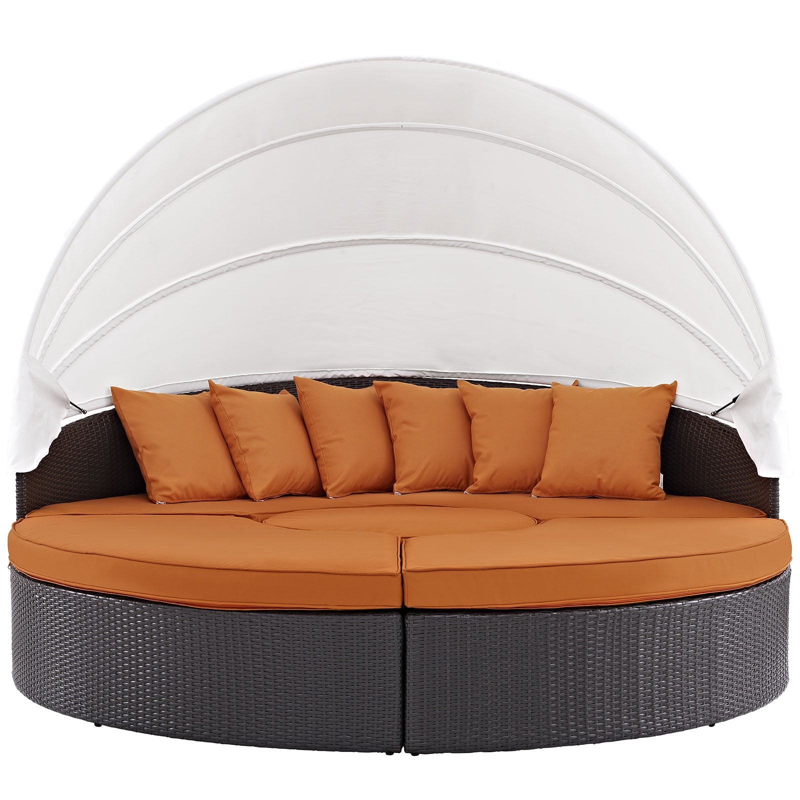 sofas | CasaFoyer Convene Outdoor Sectional Series | Modular Patio Daybed with Canopy | Weather-Resistant Cushions | Espresso Orange | casafoyer.myshopify.com