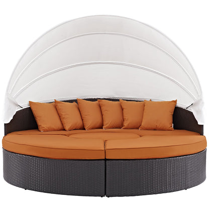 sofas | CasaFoyer Convene Outdoor Sectional Series | Modular Patio Daybed with Canopy | Weather-Resistant Cushions | Espresso Orange | casafoyer.myshopify.com