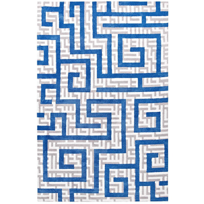 Carpet & Rugs | CasaFoyer Nahia Geometric Maze Area Rug | Modern Design | Soft Polyester Microfiber | Durable Jute Bottom | Stain-Resistant | Non-Shedding | Easy to Maintain | 8x10 | Ivory/Light Gray/Blue | casafoyer.myshopify.com