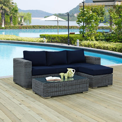 kitchen and dining room sets | CasaFoyer Summon Outdoor Patio Sectional Sofa Set | Two-Tone Synthetic Rattan | Sunbrella Cushions | Powder-Coated Aluminum Frame | 3-Piece Navy Set | casafoyer.myshopify.com