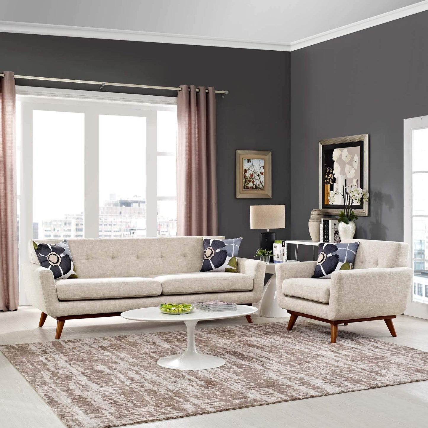 kitchen and dining room sets | CasaFoyer Engage Sofa | Dual Cushions | Cherry Wood Legs | Perfect for Lounging & Entertaining | Includes Engage Armchair | casafoyer.myshopify.com