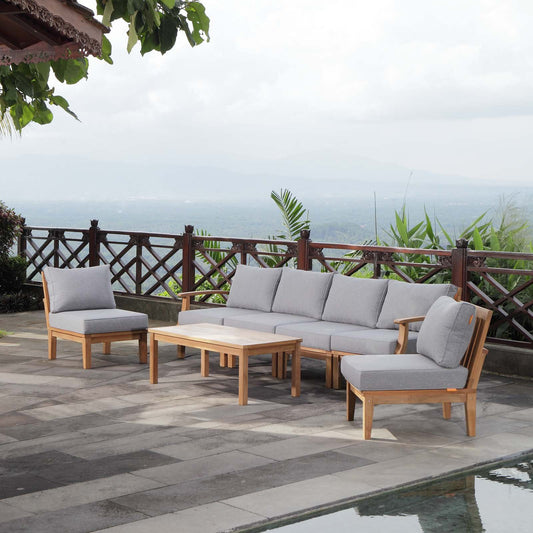 kitchen and dining room sets | CasaFoyer Marina Teak Wood Outdoor Patio Furniture Sofa Sectional Set | Ultimate Luxury | Durable Teak Wood | All-Weather Cushions | Modern Design | Includes 4 Middle Sofas, 1 Left-Arm Sofa, 1 Coffee Table, 1 Right-Arm Sofa | Assembly Required | casafoyer.myshopify.com