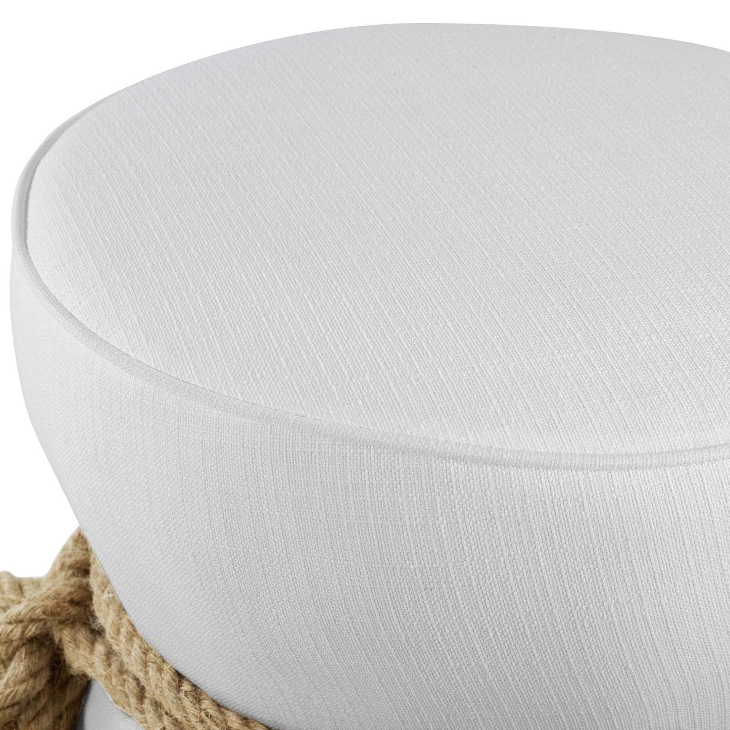 ottomans | CasaFoyer Beat Upholstered Fabric Nautical Rope Ottoman | Vibrant & Energetic Accent Piece | Soft Polyester Fabric, Dense Foam Padding | Hemp Rope with Tassels | Ideal for Modern or Coastal-Style Living Spaces | Extra Seating & Brightness | White Color | casafoyer.myshopify.com