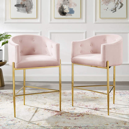barstools | CasaFoyer Savour Tufted Performance Velvet Bar Stool Set of 2 | Luxury Design | Stain-Resistant | Comfortable Seating | Chrome Gold Frame | 29 Seat Height | Pink | casafoyer.myshopify.com
