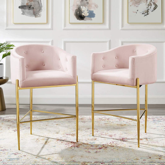 barstools | CasaFoyer Savour Tufted Performance Velvet Bar Stool Set of 2 | Luxury Design | Stain-Resistant | Comfortable Seating | Chrome Gold Frame | 29 Seat Height | Pink | casafoyer.myshopify.com