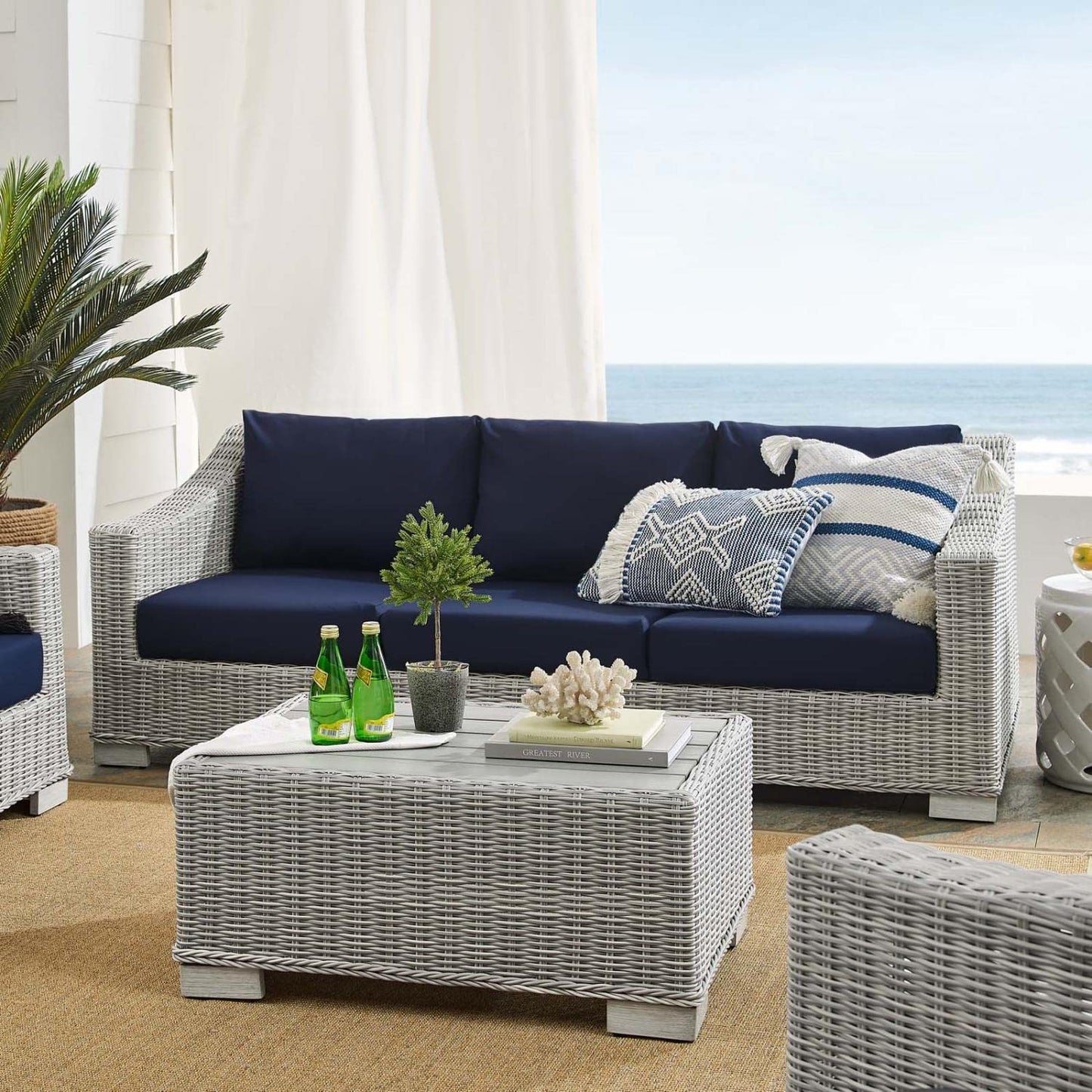 kitchen and dining room sets | CasaFoyer Conway Outdoor Patio Sunbrella Wicker Rattan 4-Piece Furniture Set | Stylish & Comfortable | UV-Resistant | Durable | Washable Covers | Sofa, Loveseat, Armchair, Coffee Table | casafoyer.myshopify.com