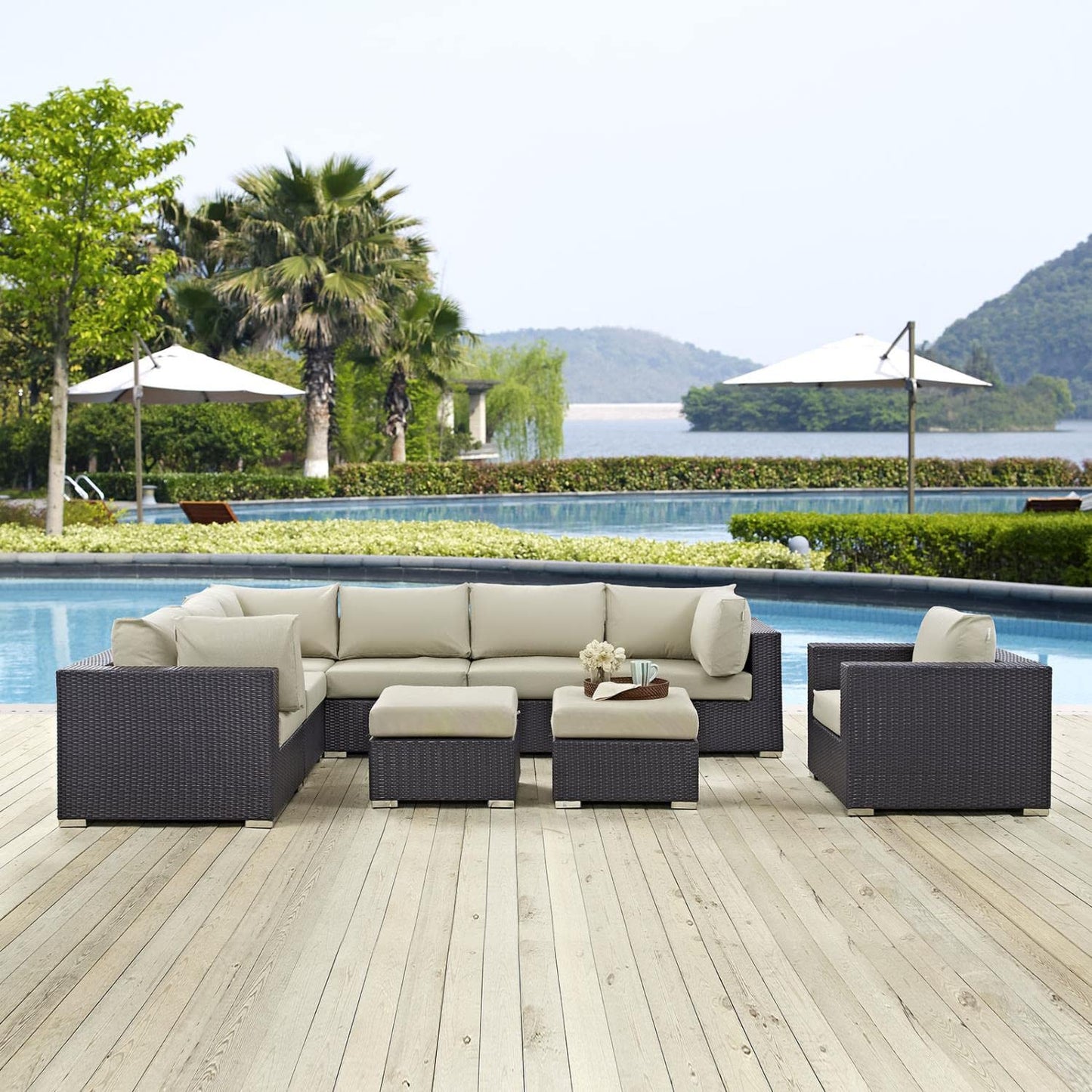 kitchen and dining room sets | CasaFoyer Convene Outdoor Sectional Set | Synthetic Rattan | Aluminum Frame | Weather-Resistant Cushions | Patio Sofa, Armchair, Armless, Corner, Ottoman | casafoyer.myshopify.com